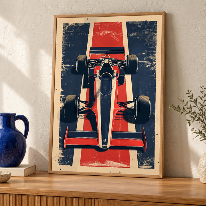 Retro Racing Car Art, Vintage Formula 1 Poster, Mid Century Print