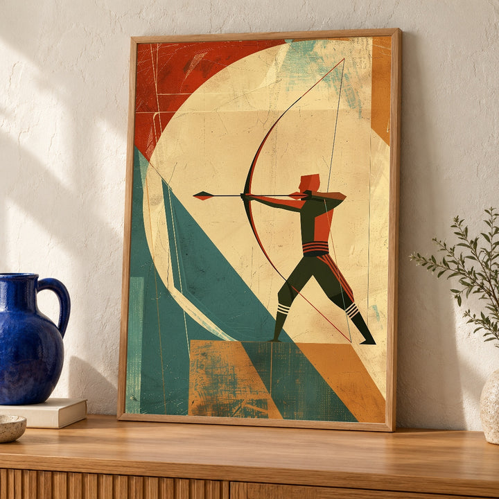 Retro Archer Print, Mid-Century Modern Bow Arrow, Vintage Geometric Poster