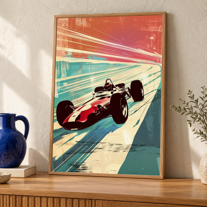 Vintage Race Car Wall Art, Retro Formula 1 Poster, Grand Prix Racing Gloss Print, Speeding Car Decor, Gift for Car Enthusiast