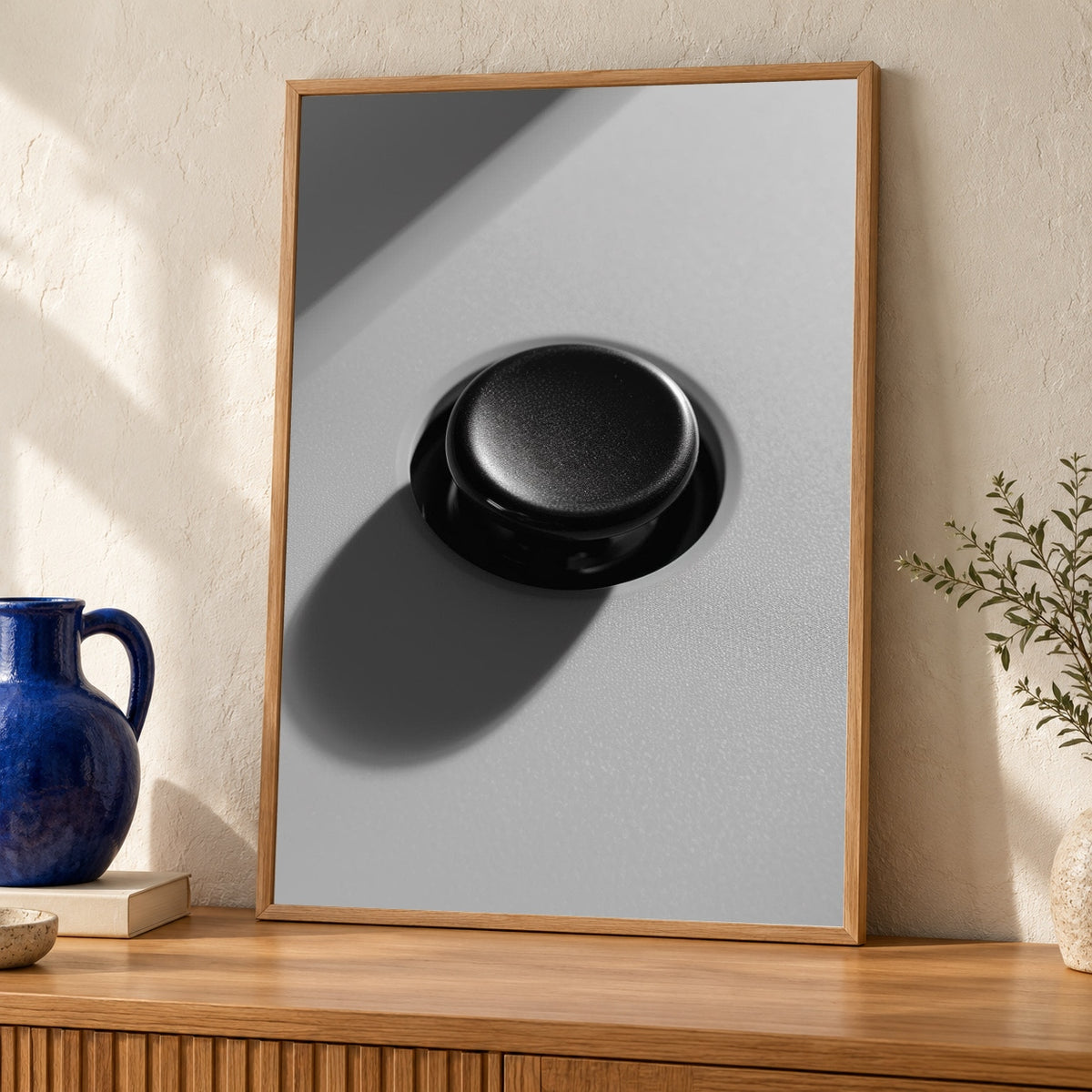 Gaming Wall Art, Minimalist Arcade Button Print, Gamer Gift — oak frame room mockup