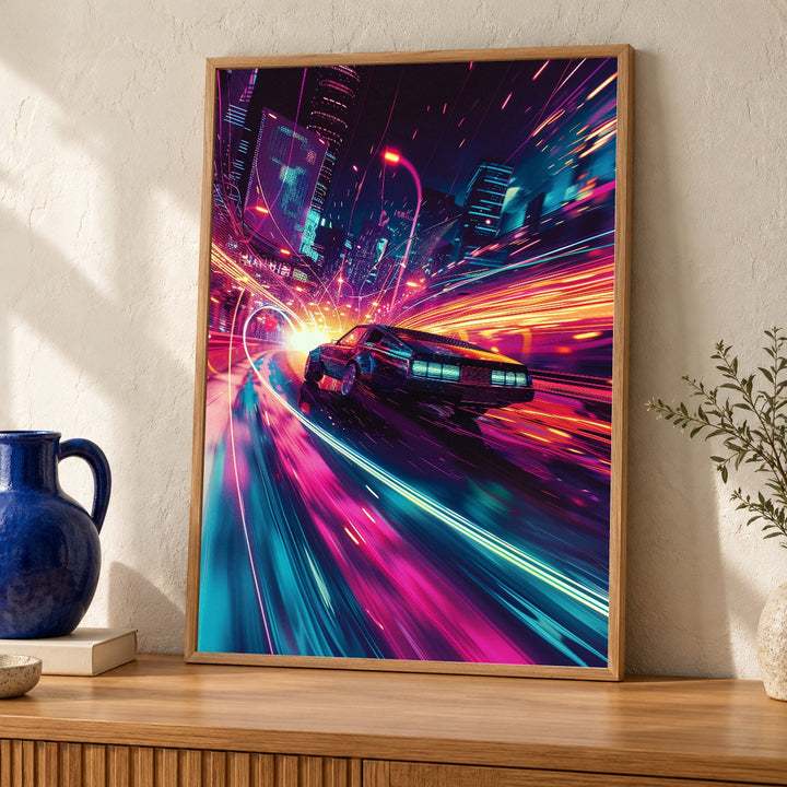 Synthwave Racing Car, Neon City Retrowave Print