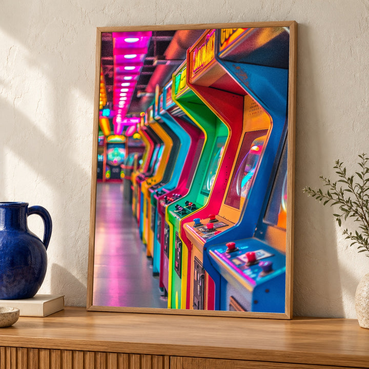 Retro Arcade Wall Art, Neon 80s Gaming Poster, Gamer Room Decor