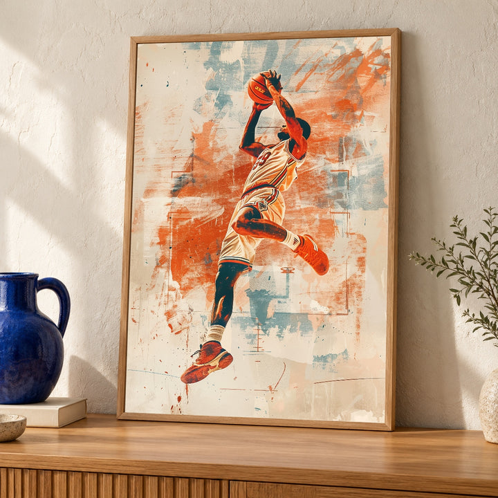 Basketball Poster, Vintage Slam Dunk Print, Retro Sports Decor