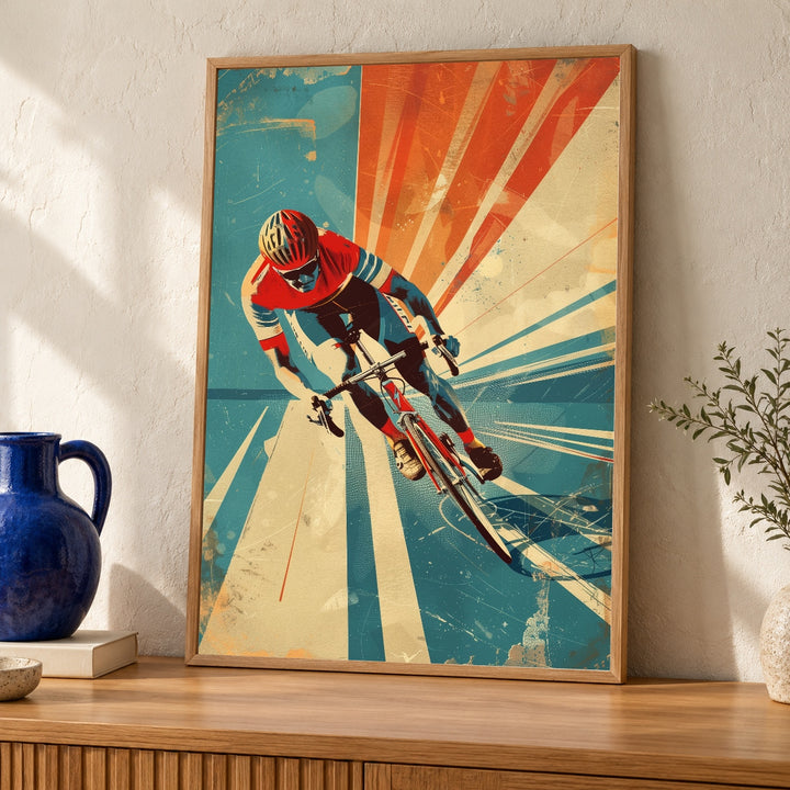 Retro Cycling Art, Vintage Bicycle Racing Poster, Mid Century Modern Print