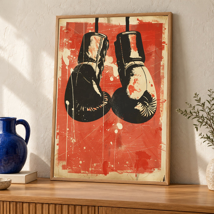 Vintage Boxing Poster, Hanging Gloves Retro Gym Decor
