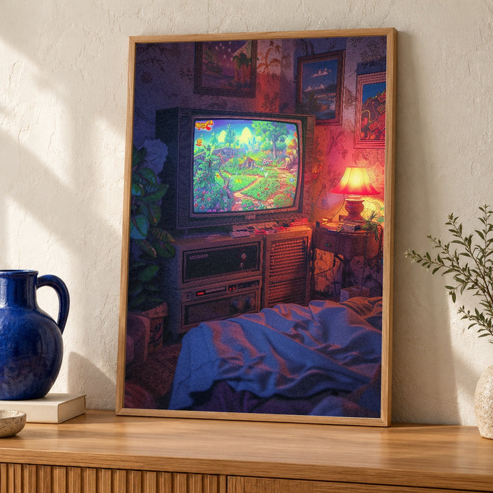 Retro Gaming Poster, Vintage CRT TV Print, Cozy Gamer Room Decor