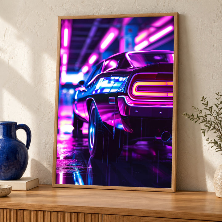 Neon Synthwave Art, Retro Muscle Car Print, Hypebeast Decor