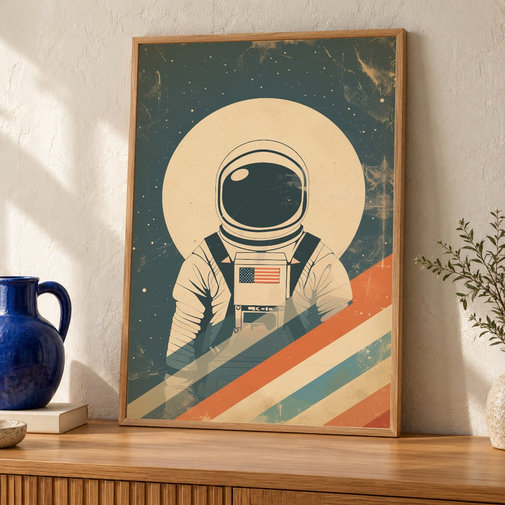 Retro Space Poster, Vintage Astronaut Print, americana decor