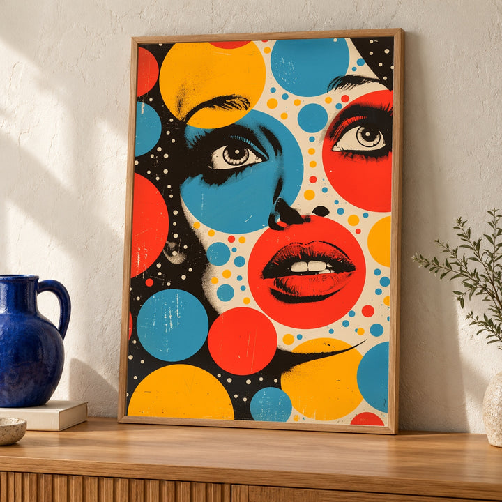 Retro Wall Art, 1960s Pop Poster, Halftone Dots Woman
