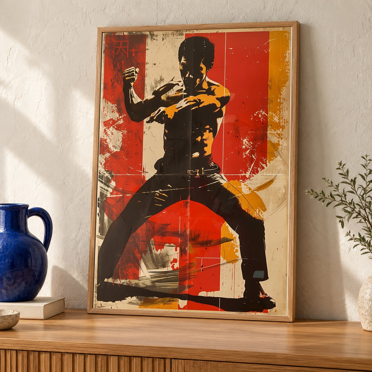 Kung Fu Wall Art, Vintage Grindhouse Martial Arts Poster, Retro Print — oak frame room mockup