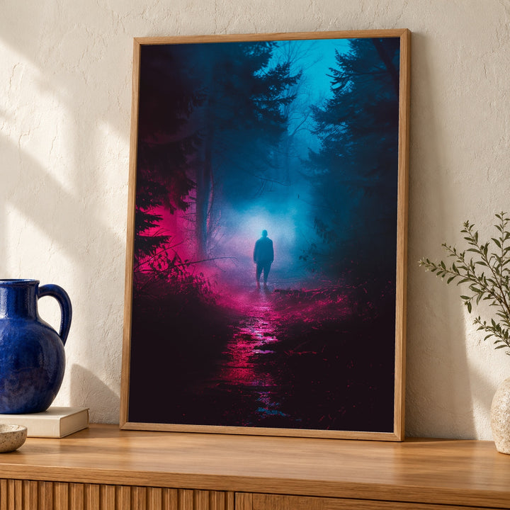Neon Forest Wall Art, Synthwave Retro Horror Print