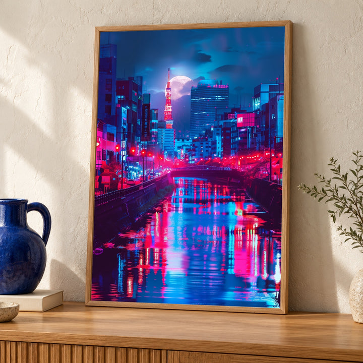 Tokyo Neon Print, Cyberpunk Japan Skyline, Synthwave Retro Poster