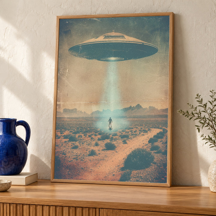 Retro UFO Wall Art, 1950s Flying Saucer Sci-Fi Poster
