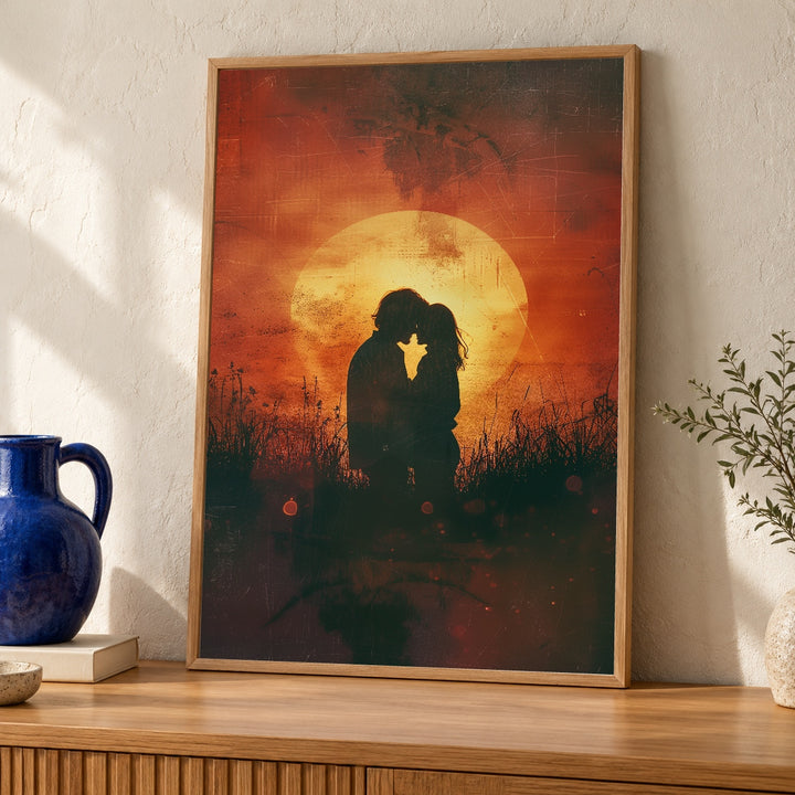Retro Movie Poster, 1970s Romantic Drama Sunset Couple Print