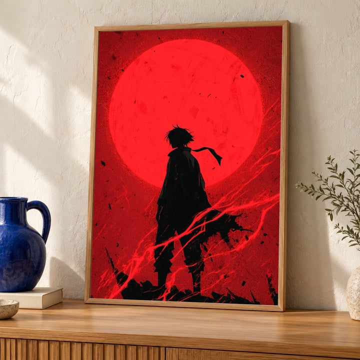 Dark Fantasy Art, Red Moon Warrior Silhouette Print