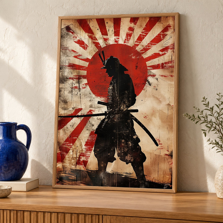 Samurai Rising Sun Art, Japanese Warrior Katana Bushido Print