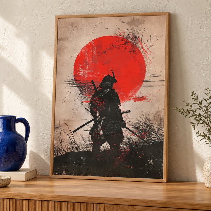 Samurai Rising Sun Art, Japanese Warrior Vintage Print