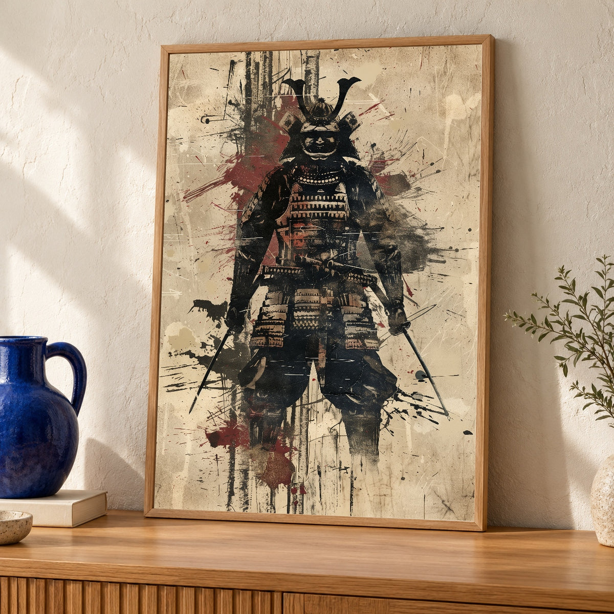 Samurai Warrior Art, Japanese Bushido Katana Print — oak frame room mockup