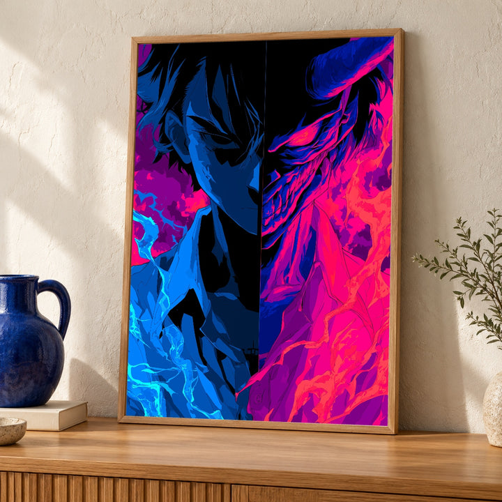 Dark Fantasy Art, Split Anime Demon Neon Duality Poster