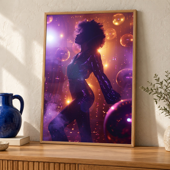 Disco Diva Wall Art, Black Woman Print, Retro 70s Poster
