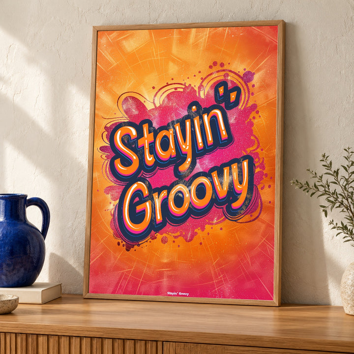 Retro Poster, Stayin Groovy 70s Print, Bubble Typography Decor
