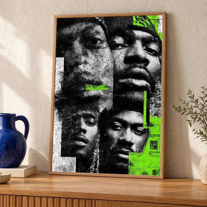 Hypebeast Decor, Black Culture Art, Halftone Musician Collage Poster