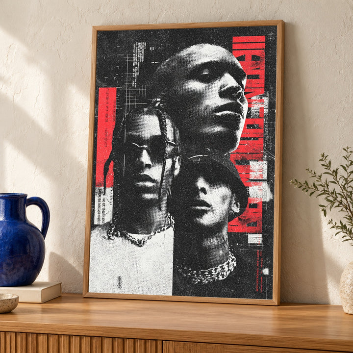 Hypebeast Decor Print, Retro Rap Bootleg Collage, Black Culture Art