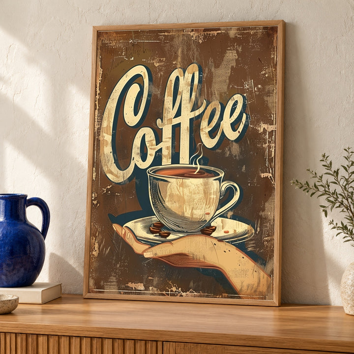 Retro Coffee Art, Vintage Cafe Typography Print, Distressed Bar Poster