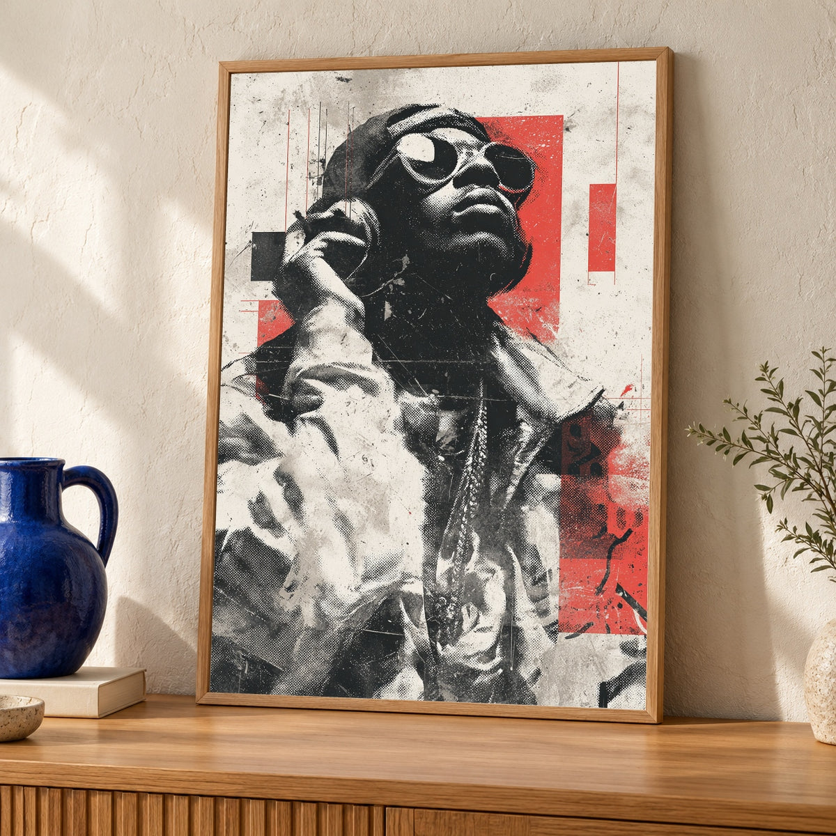 Hypebeast Decor, 90s Rap Icon Portrait, African American Art — oak frame room mockup