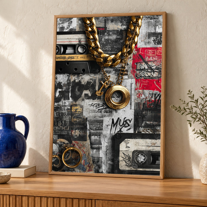 Hypebeast Decor Wall Art, 90s Hip Hop Cassette Tape Print