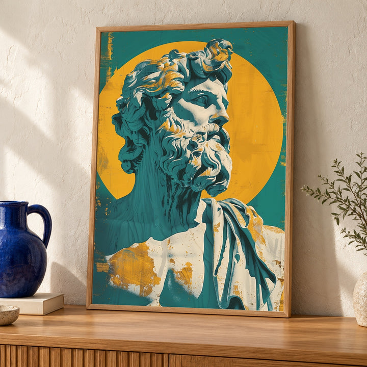 Greek Mythology Art, Zeus Bust Statue Print, Retro Vintage Poster