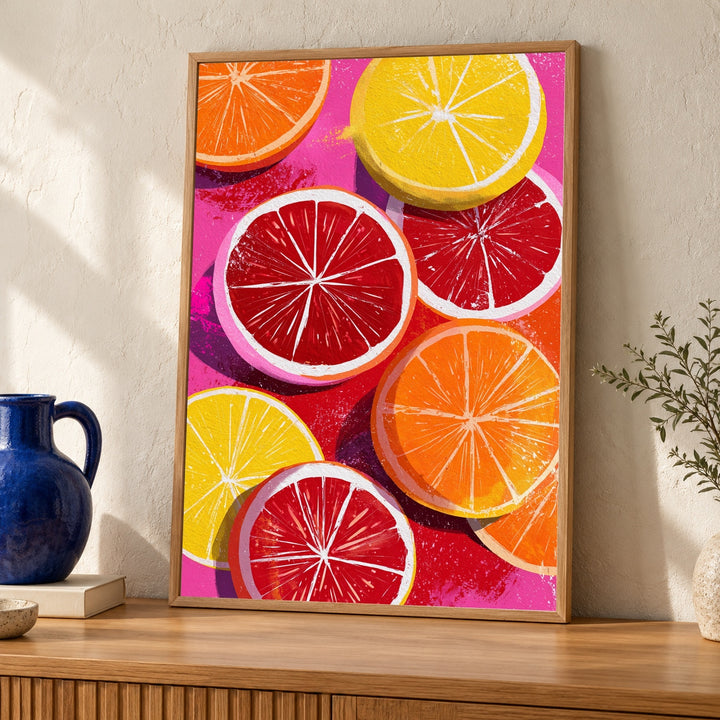 Retro Citrus Wall Art, Psychedelic Fruit Poster, Groovy 70s Print
