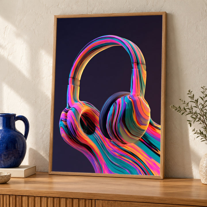 Hypebeast Decor, Neon Music Art, Psychedelic Headphones Sound Wave