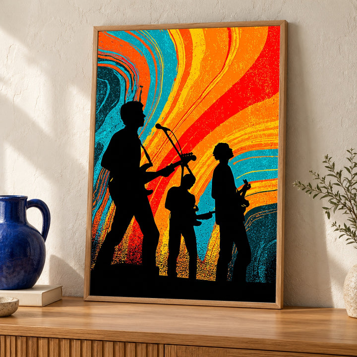 Retro Rock Band Print, Psychedelic Silhouette Poster, Groovy Concert