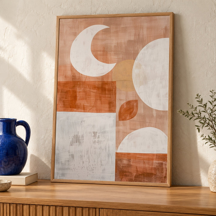 Boho Abstract Wall Art, Mid Century Minimalist Print, Neutral Shapes