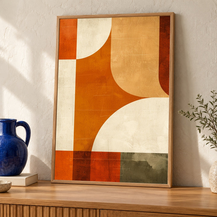 Mid Century Abstract, Geometric Shapes Print, Burnt Orange Retro Decor