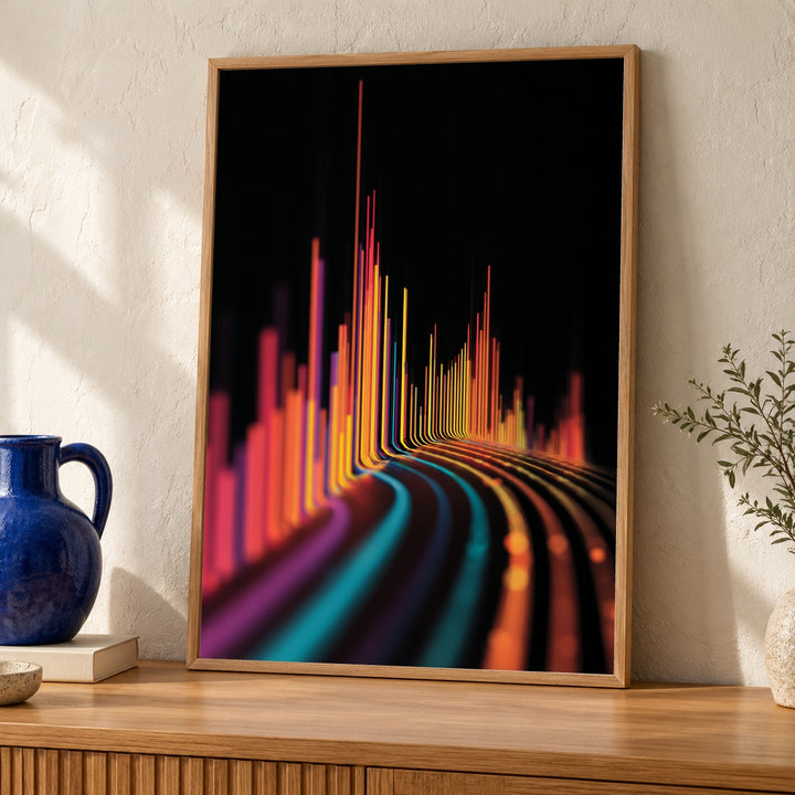 Neon Sound Bar Art, Psychedelic Equalizer Wave Print, Retro Music Poster