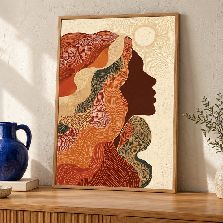 Black Woman Art, Retro Silhouette Print, Groovy 70s Decor