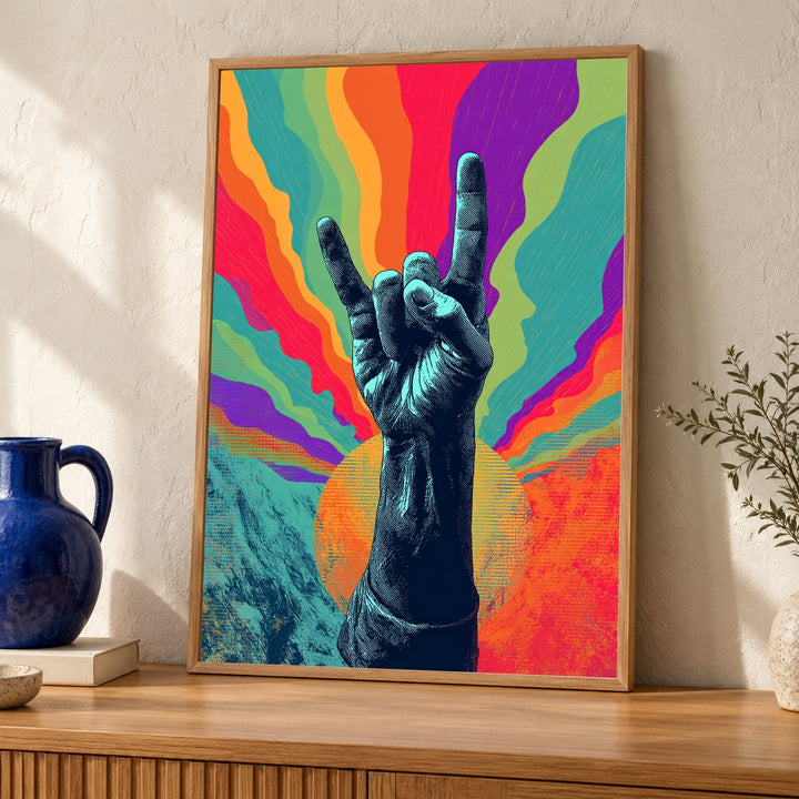 Hypebeast Decor, Psychedelic Rock Hand, 70s Wave, Retro Poster
