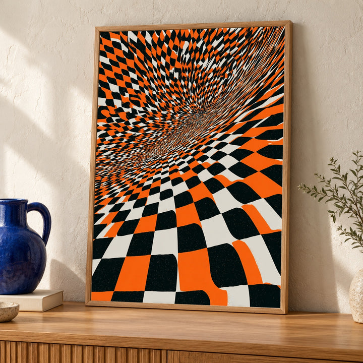 Retro Wall Art, Warped Checkerboard Psychedelic Illusion, Hypebeast Decor