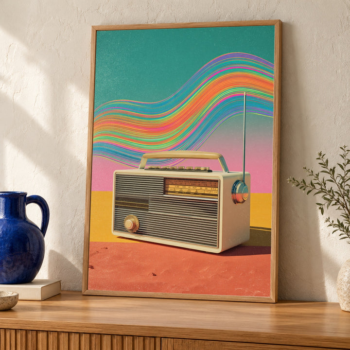 Retro Wall Art, Psychedelic Vintage Radio Print, Groovy 70s Wave