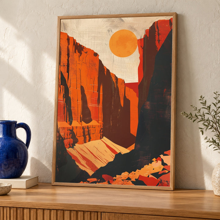 Desert Canyon Print, Mid Century Southwest Cliff Art, Retro Geometric Poster