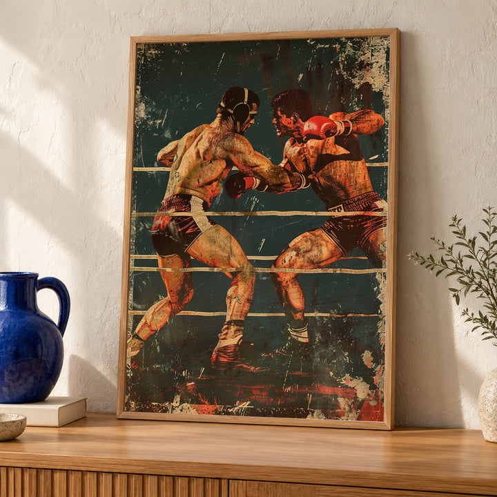 Retro Wrestling Match Poster, Vintage Arena Wall Art, Bold Dramatic Sports Illustration, Distressed Texture Gloss Print