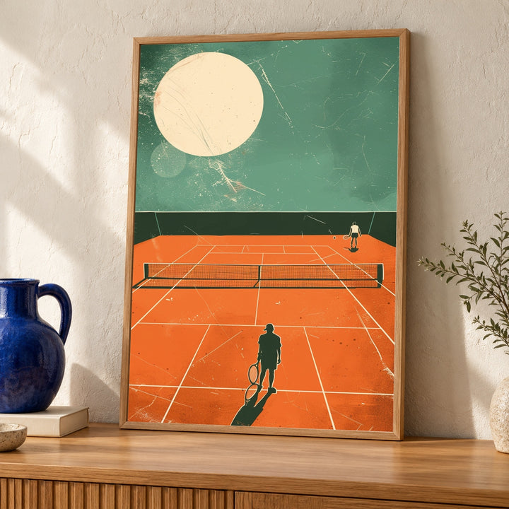 Retro Tennis Club Poster, 1960s Vintage Court Wall Art, Mid Century Sports Design, Minimalist Pastel Tennis Print Gloss