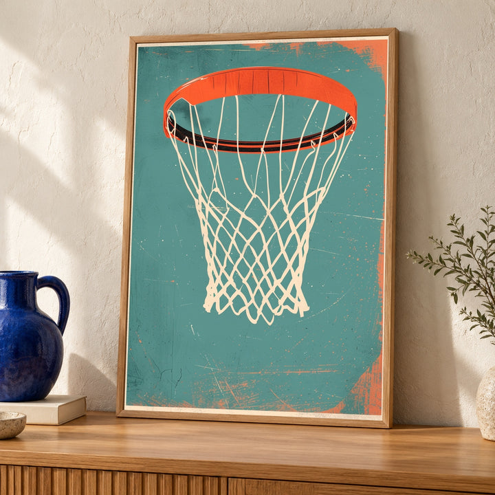 Basketball Poster, Retro Hoop Wall Art, Mid Century Sport Print