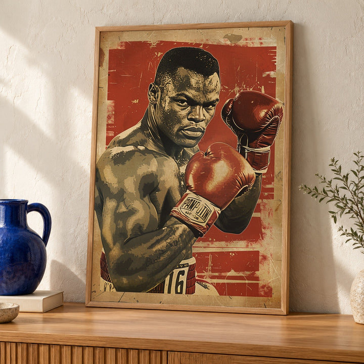 Retro Boxing Championship Poster, 1950s Vintage Fight Promotion Wall Art, Classic Boxer Portrait, Sports Decor Gloss Print