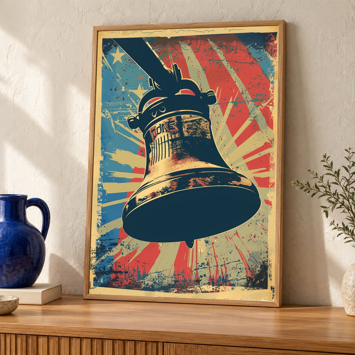 Liberty Bell Print, Patriotic Wall Art, Americana Retro Poster