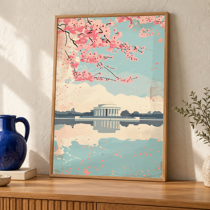 Washington DC Print, Cherry Blossom Retro Poster, Vintage Travel