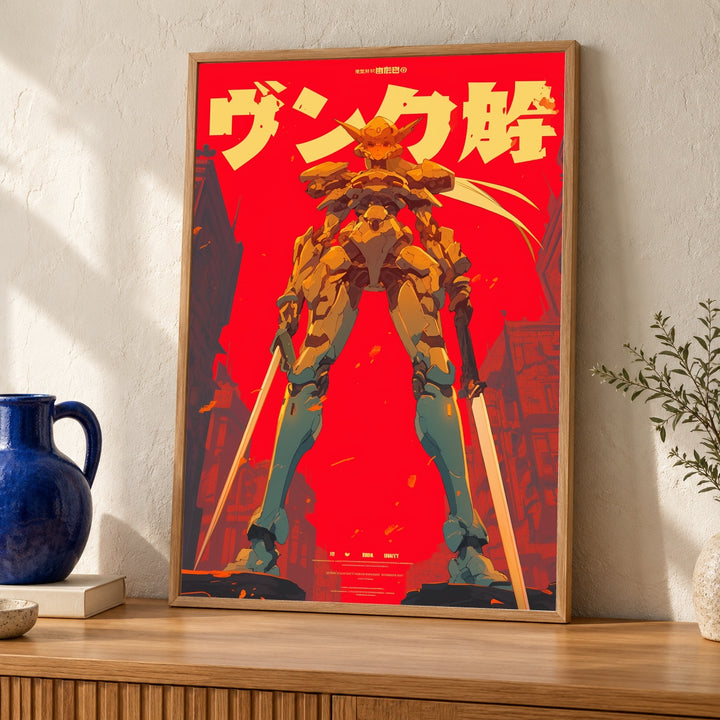Mecha Robot Poster, Vintage Anime Print, Bold Japanese Typography