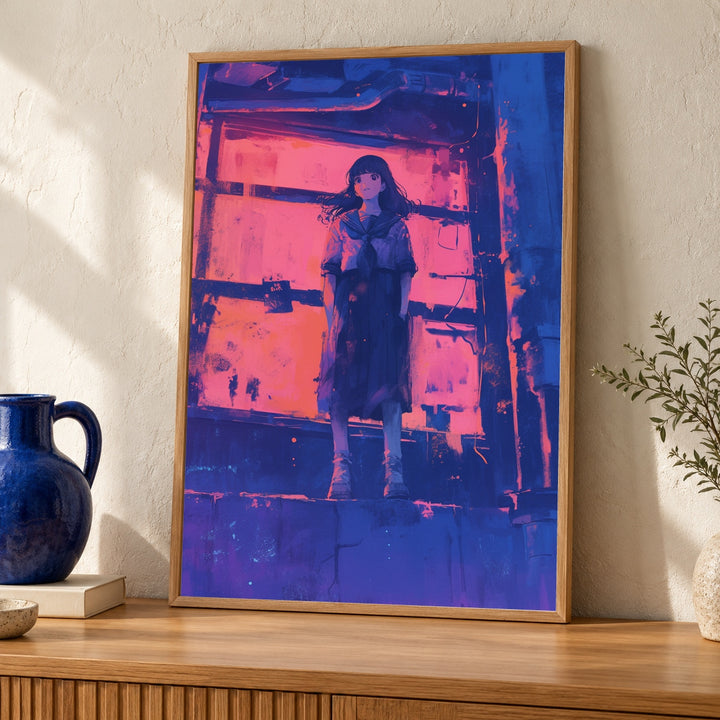 Retro Anime Poster, 1990s Japanese Film Print, Tokyo Neon